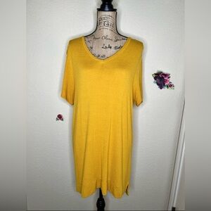 NTM: Adrianna Papell Textured Waffle Knit High Low Golden Yellow Tunic Sz L